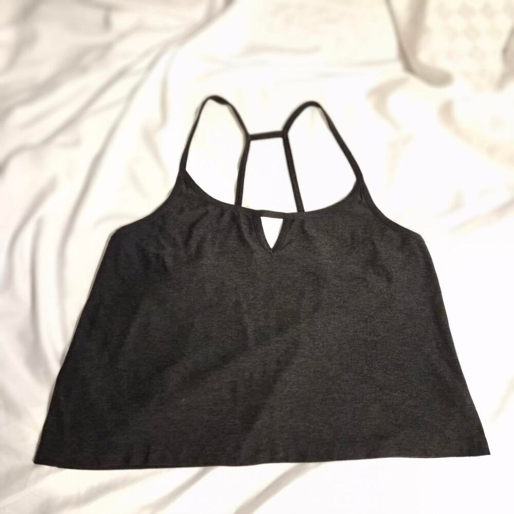 Beyond Yoga Tank  Dark Charcoal Heather Cage Back S